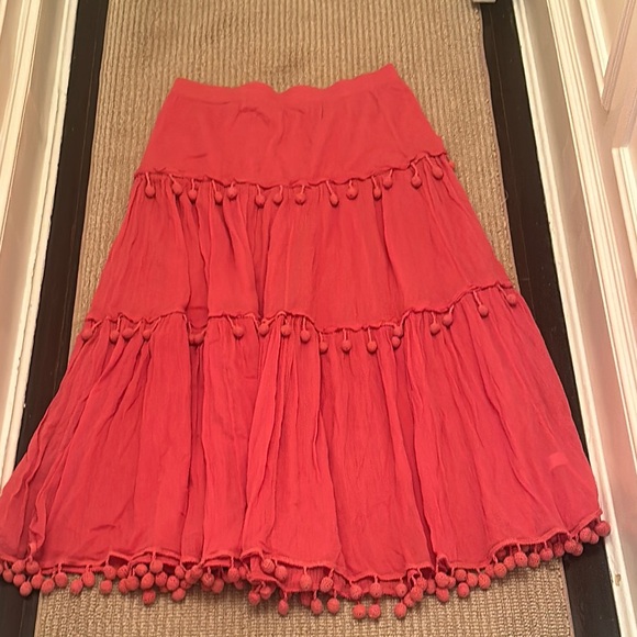 Dresses & Skirts - Calypso St Barth Coral Pom-Pom Tiered Skirt Large cotton $395